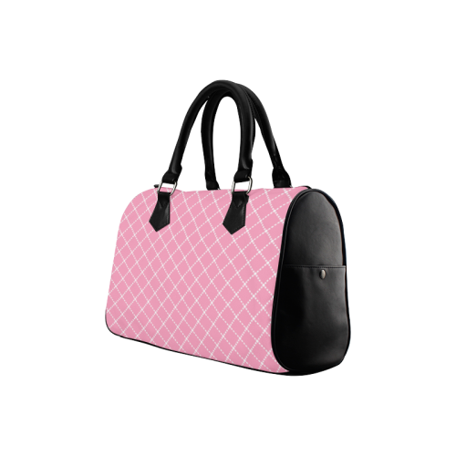 Pink Diagonal Grid Boston Handbag (Model 1621)