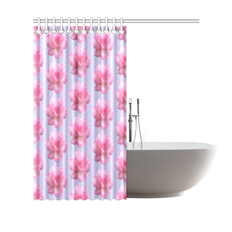 Pink Roses Pattern on Blue Shower Curtain 69"x70"