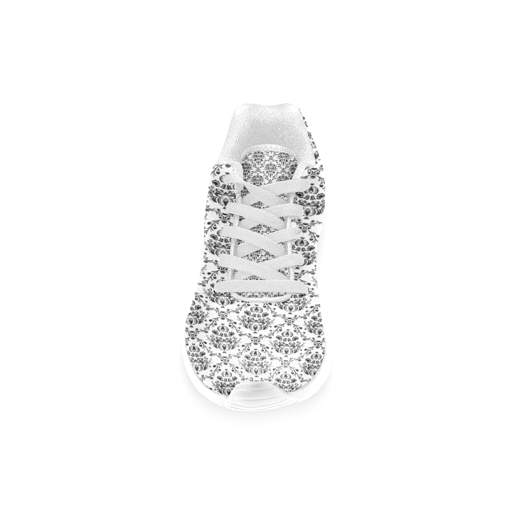 Black on White Damask Women’s Running Shoes (Model 020)
