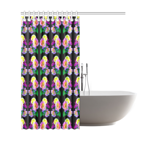 Rosa Yellow Roses on Black Pattern Shower Curtain 69"x72"