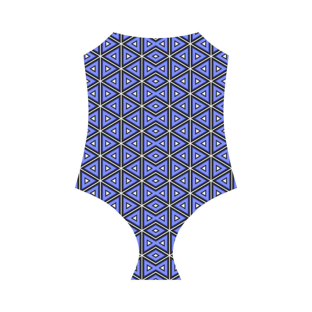 Techno blue triangles Strap Swimsuit ( Model S05)