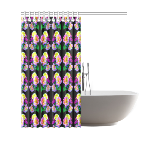 Rosa Yellow Roses on Black Pattern Shower Curtain 69"x70"