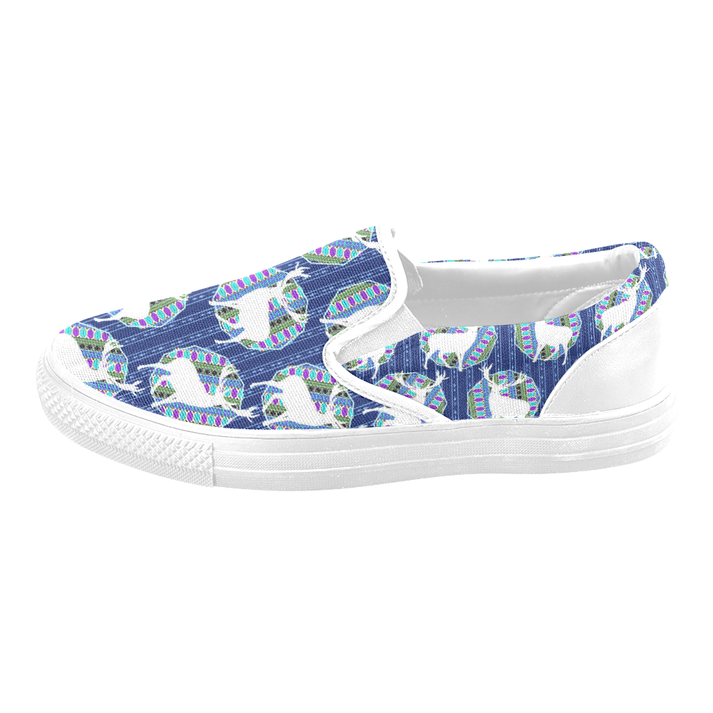 Geometric Deer Retro Pattern Men's Slip-on Canvas Shoes (Model 019)