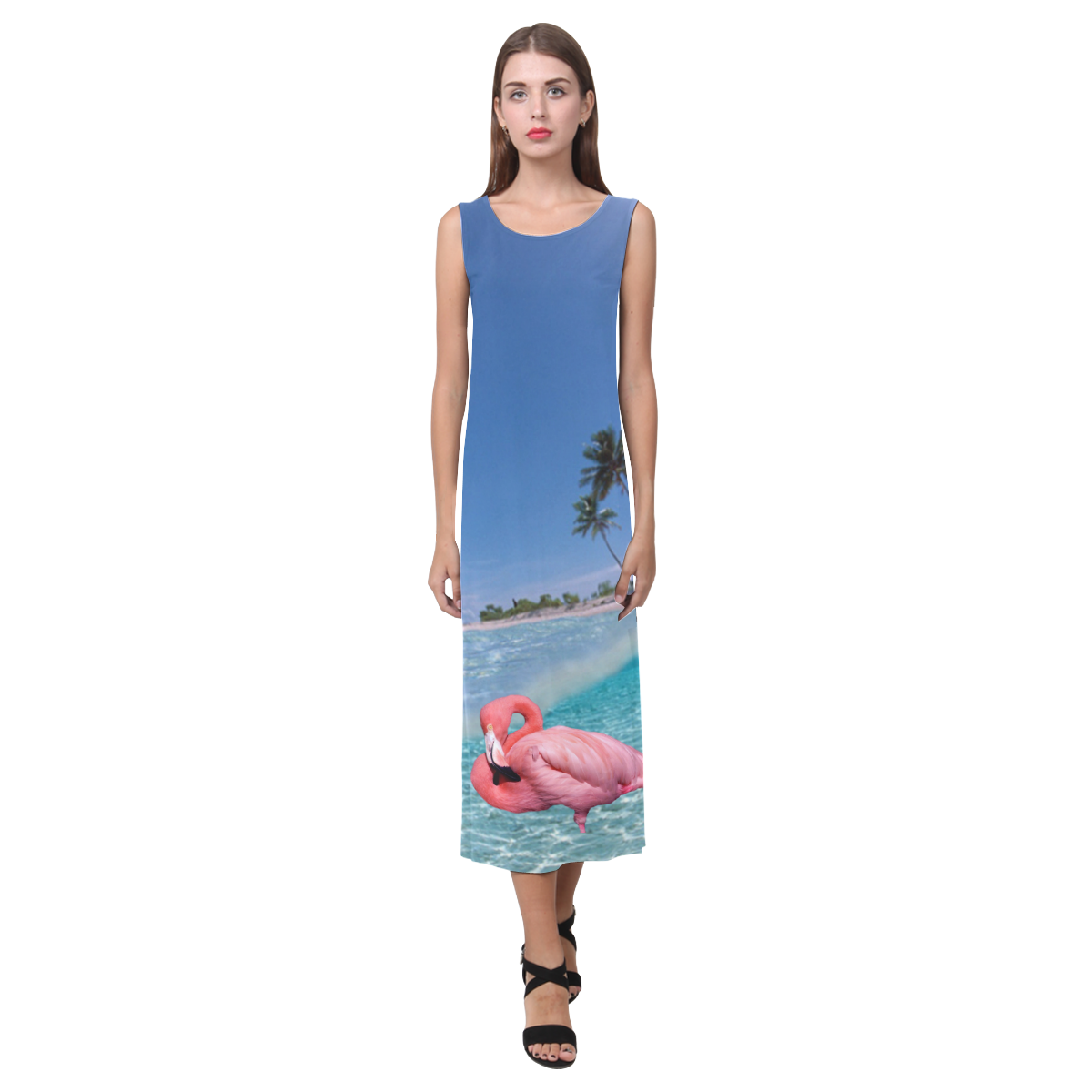 Flamingo and Palms Phaedra Sleeveless Open Fork Long Dress (Model D08)