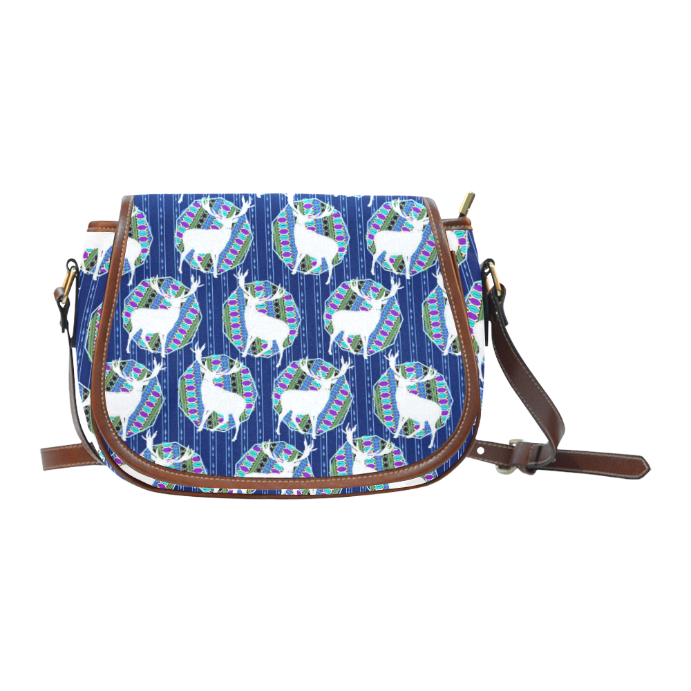 Geometric Deer Retro Pattern Saddle Bag/Large (Model 1649)