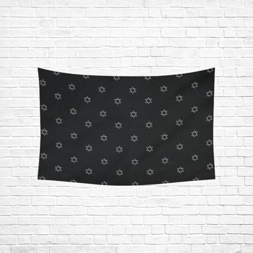 FAITH: Silver Star of David on Black Cotton Linen Wall Tapestry 60"x 40"
