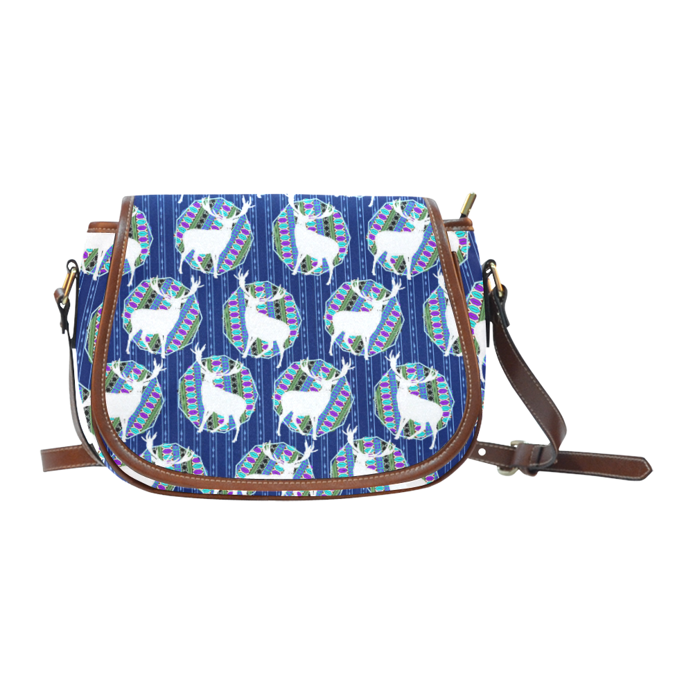 Geometric Deer Retro Pattern Saddle Bag/Small (Model 1649) Full Customization