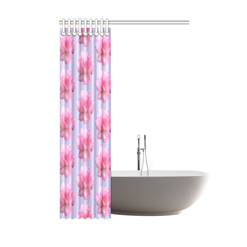 Pink Roses Pattern on Blue Shower Curtain 48"x72"