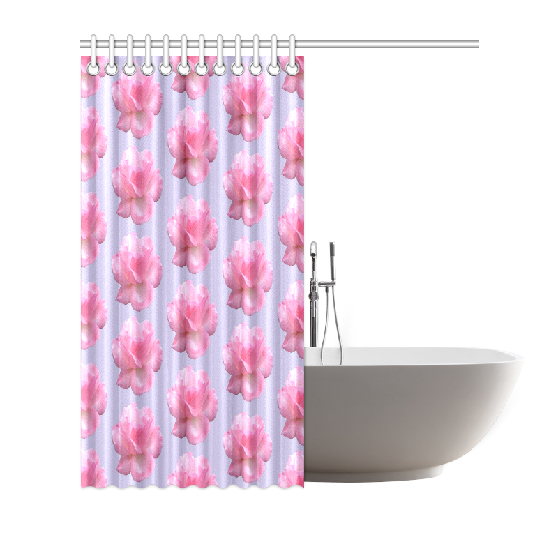Pink Roses Pattern on Blue Shower Curtain 72"x72"