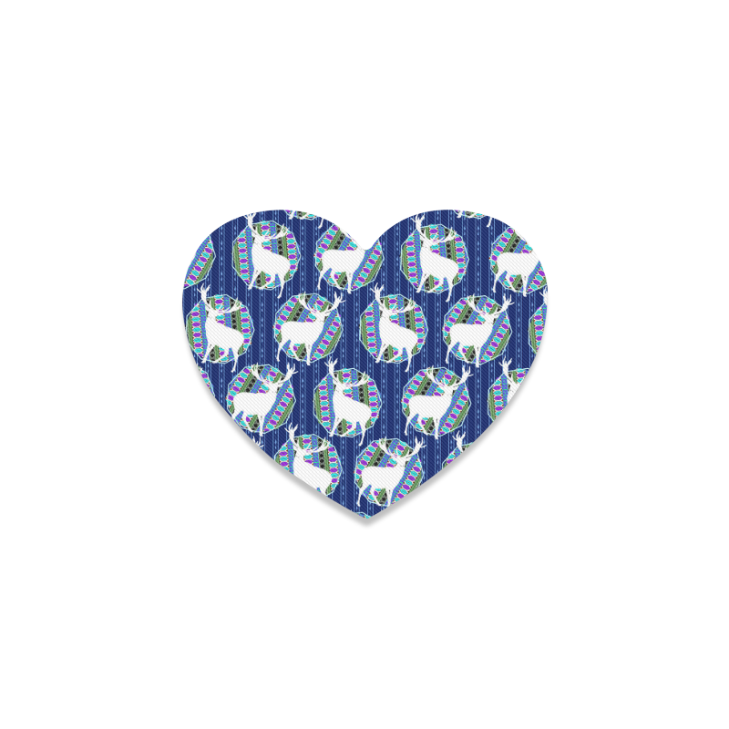 Geometric Deer Retro Pattern Heart Coaster