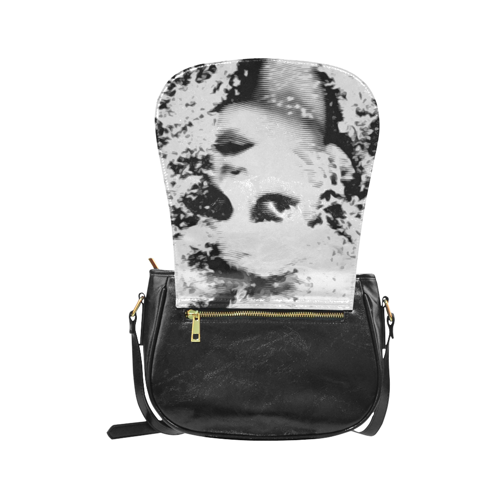 Dreaming Girl - Grunge Style Black White Classic Saddle Bag/Large (Model 1648)