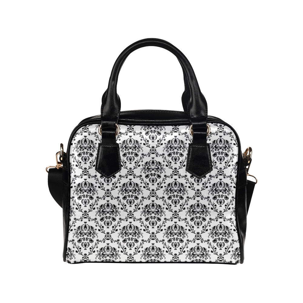 Elegant Vintage Look Black and White Damask Shoulder Handbag (Model