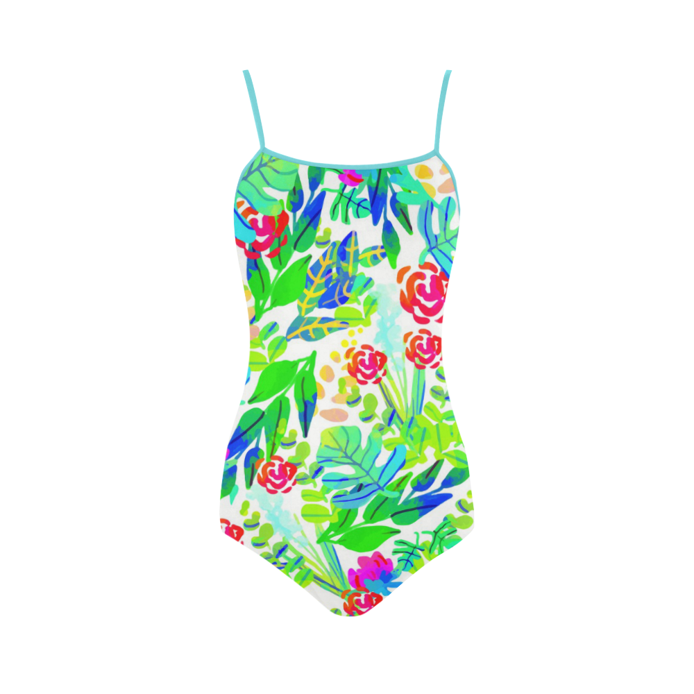Cute Tropical Watercolor Flowers Strap Swimsuit ( Model S05) | ID: D682081