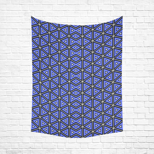 Techno blue triangles Cotton Linen Wall Tapestry 60"x 80"