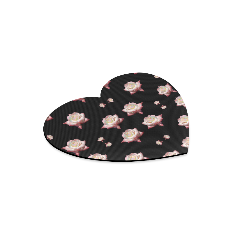 Flowers: Pink Roses with Enameled Effect Heart-shaped Mousepad