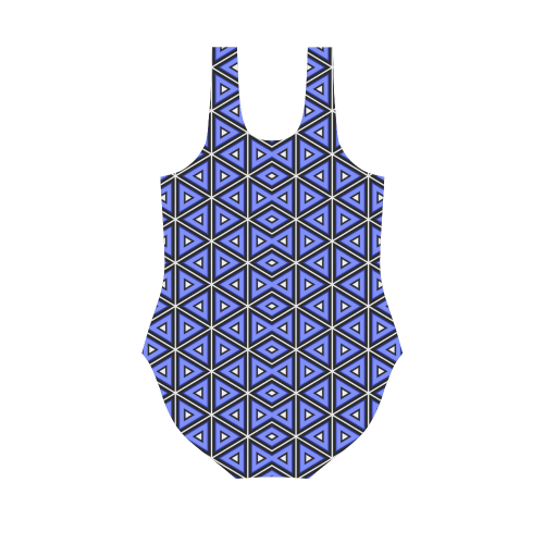 Techno blue triangles Vest One Piece Swimsuit (Model S04)
