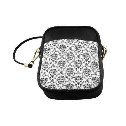 Black on white Damask Pattern Sling Bag (Model 1627)