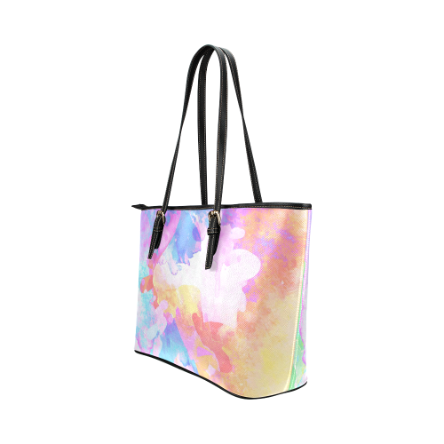 Colorful Watercolor Paint Spatter Abstract Art Leather Tote Bag/Small (Model 1651)