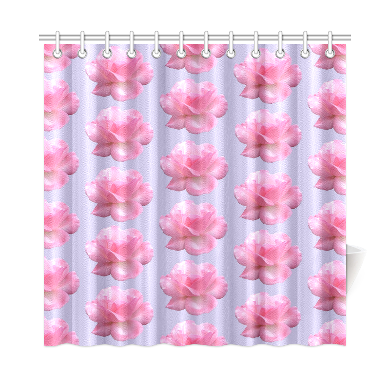 Pink Roses Pattern on Blue Shower Curtain 72"x72"