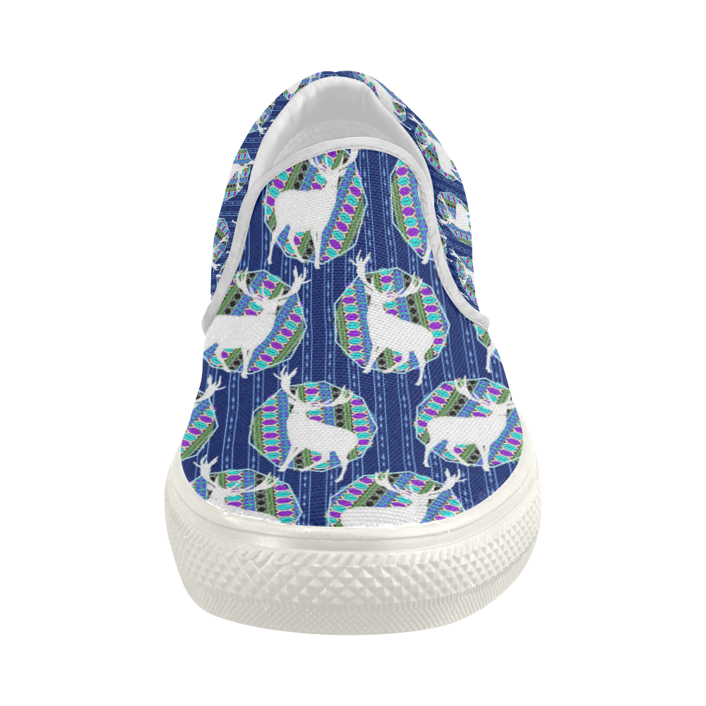 Geometric Deer Retro Pattern Women's Slip-on Canvas Shoes (Model 019)