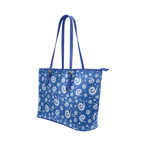 Blue Funky Bugs Leather Tote Bag/Small (Model 1651)