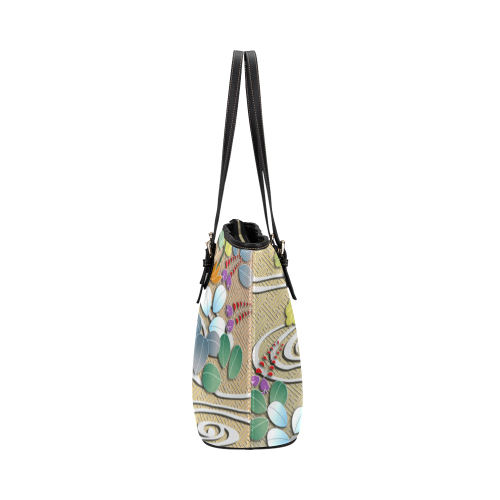 Autumn flowers and river swirls rich floral Japanese pattern Leather Tote Bag/Large (Model 1651)