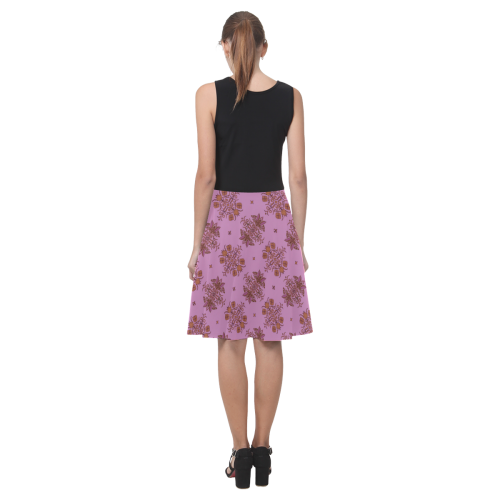 Rich Lavender and Gold Wall Flower Print with Black Bodice by Aleta Atalanta Casual Sundress(Model D04)