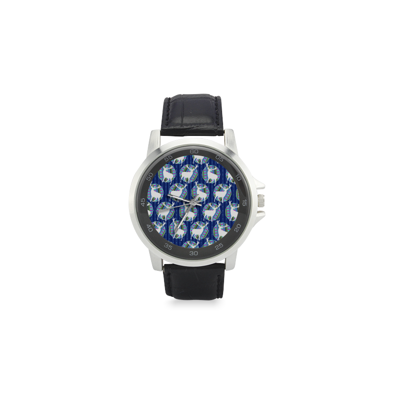 Geometric Deer Retro Pattern Unisex Stainless Steel Leather Strap Watch(Model 202)
