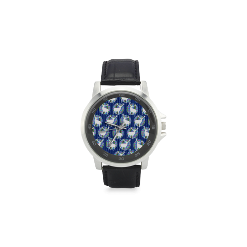 Geometric Deer Retro Pattern Unisex Stainless Steel Leather Strap Watch(Model 202)