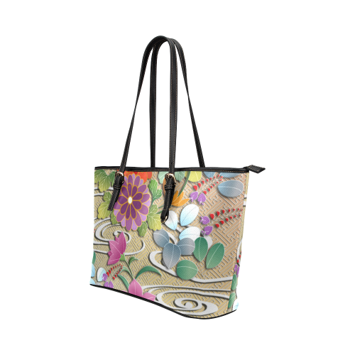 Autumn flowers and river swirls rich floral Japanese pattern Leather Tote Bag/Large (Model 1651)