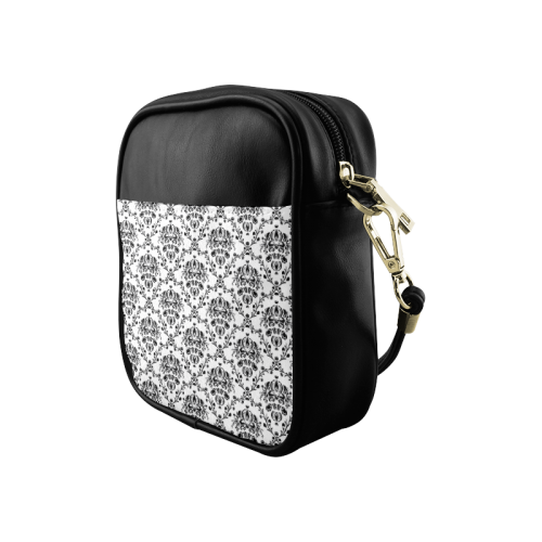 Black on white Damask Pattern Sling Bag (Model 1627)