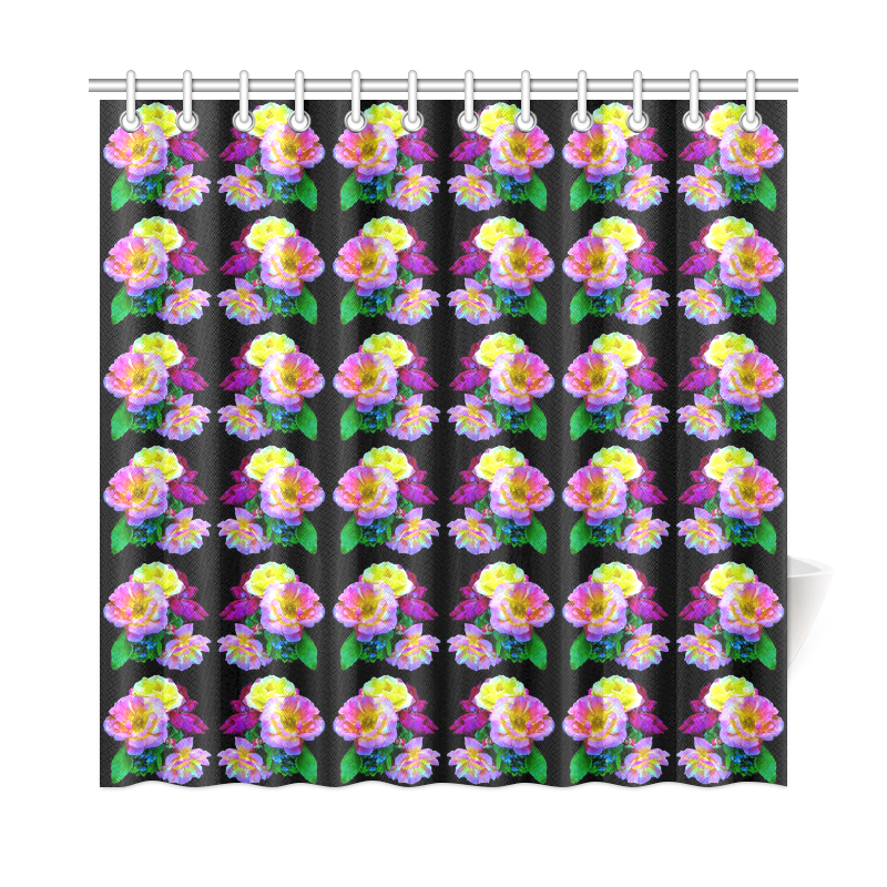Rosa Yellow Roses on Black Pattern Shower Curtain 72"x72"