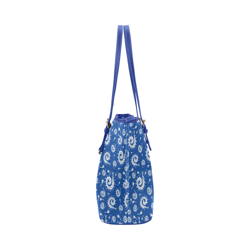 Blue Funky Bugs Leather Tote Bag/Small (Model 1651)