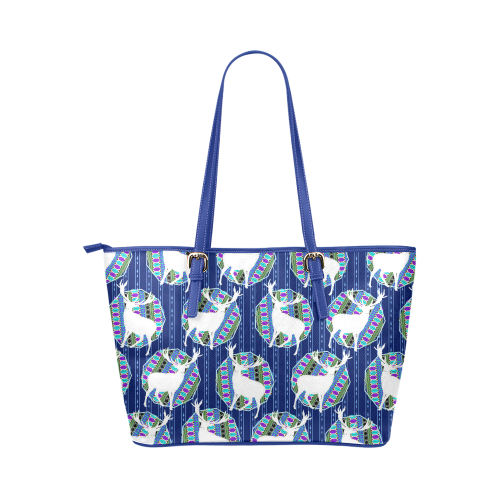 Geometric Deer Retro Pattern Leather Tote Bag/Small (Model 1651)