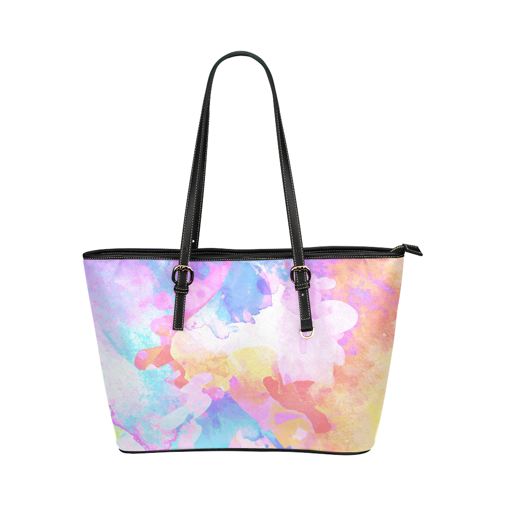 Colorful Watercolor Paint Spatter Abstract Art Leather Tote Bag/Large (Model 1651)