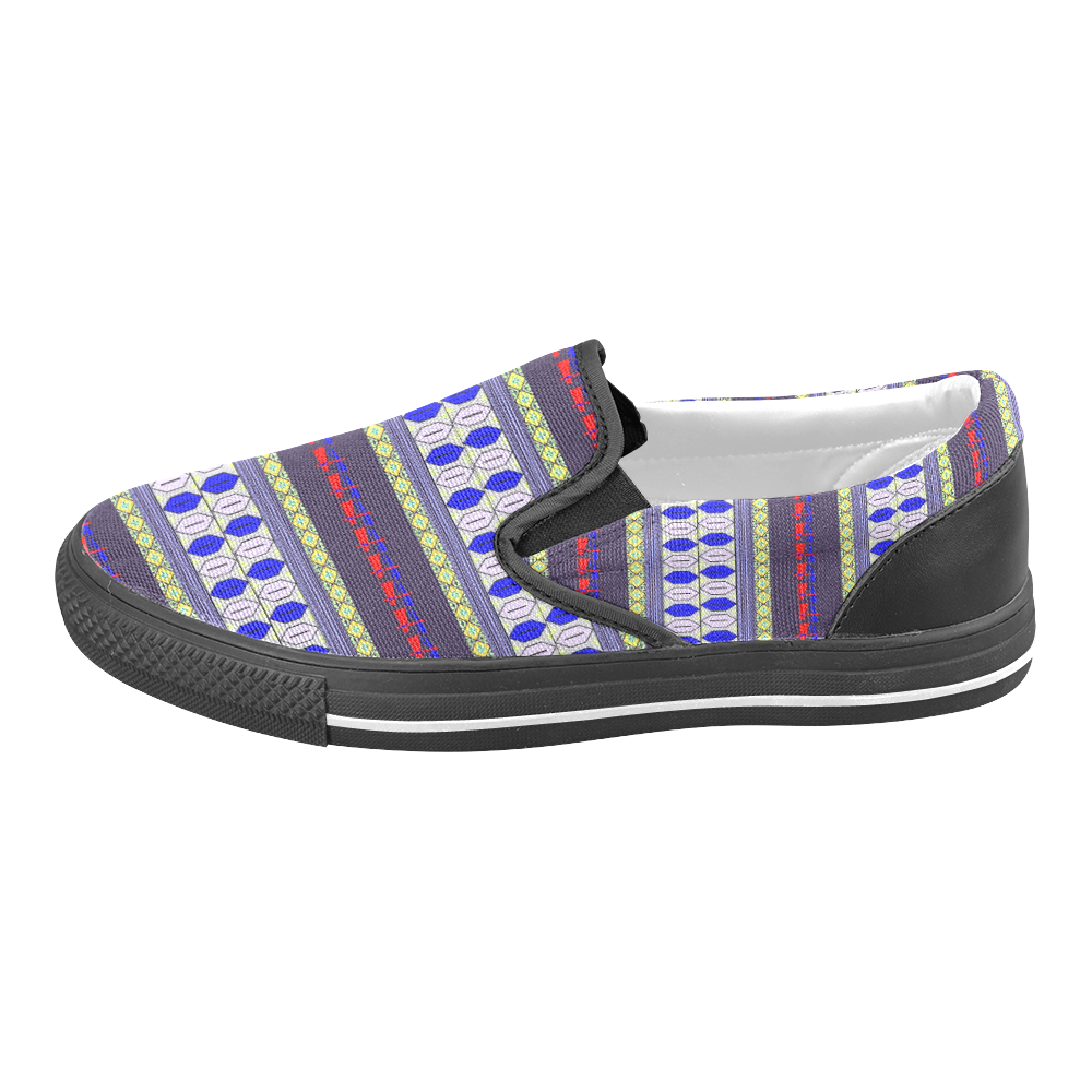 Colorful Geometric Horizontal Pattern Men's Slip-on Canvas Shoes (Model 019)
