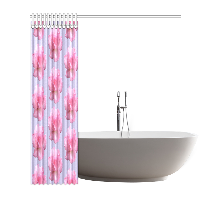 Pink Roses Pattern on Blue Shower Curtain 66"x72"