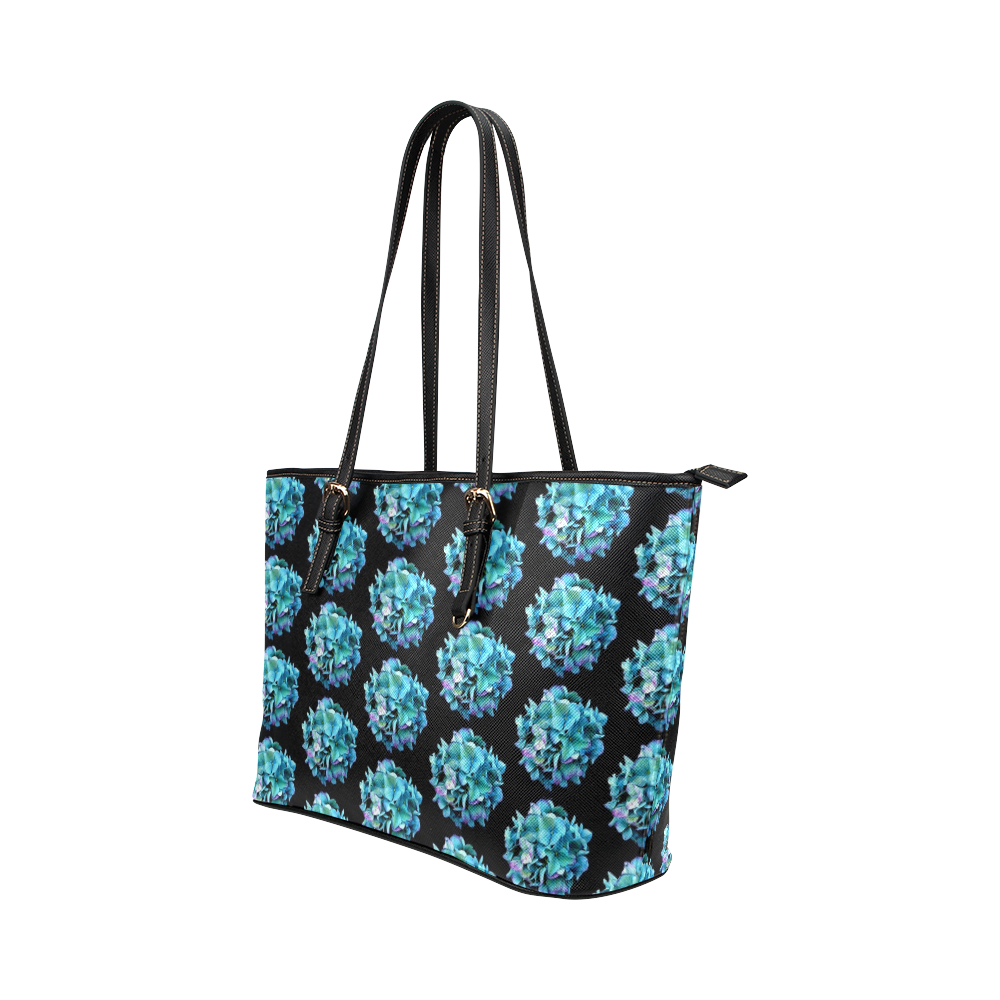 Green Blue Hydrangea Pattern Leather Tote Bag/Large (Model 1651)