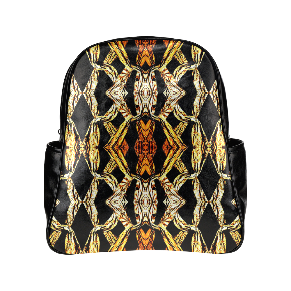 Elegant Oriental Pattern Black Gold Multi-Pockets Backpack (Model 1636)