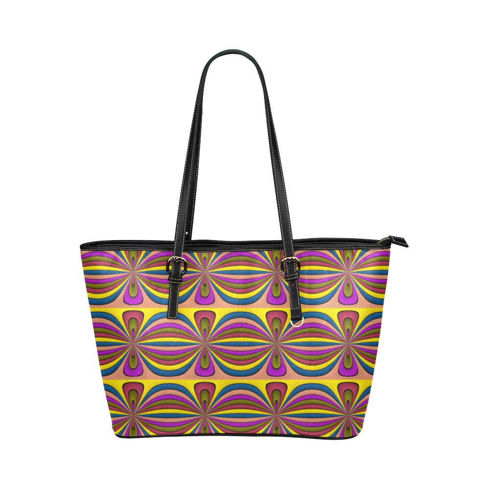 Multicolored Ornament Stripes Leather Tote Bag/Small (Model 1651)