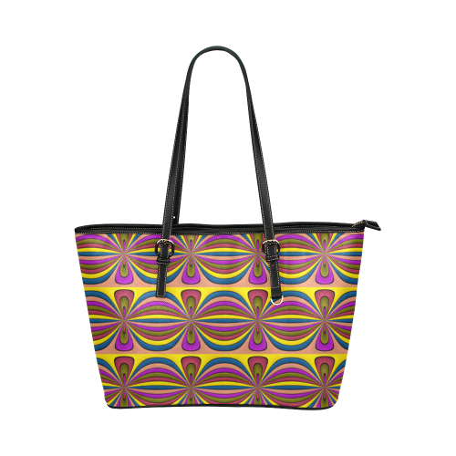 Multicolored Ornament Stripes Leather Tote Bag/Small (Model 1651)