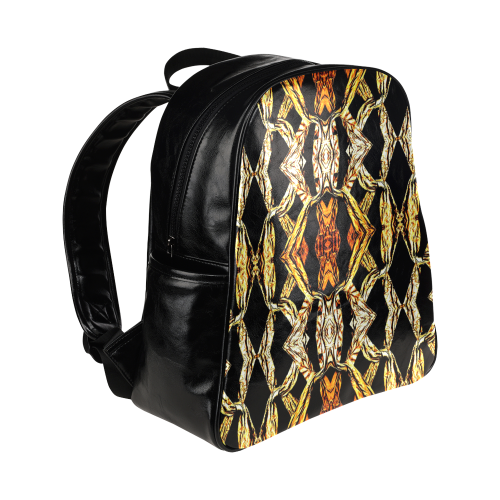 Elegant Oriental Pattern Black Gold Multi-Pockets Backpack (Model 1636)