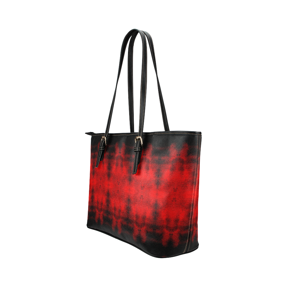 Red Black Gothic Pattern Leather Tote Bag/Large (Model 1651)