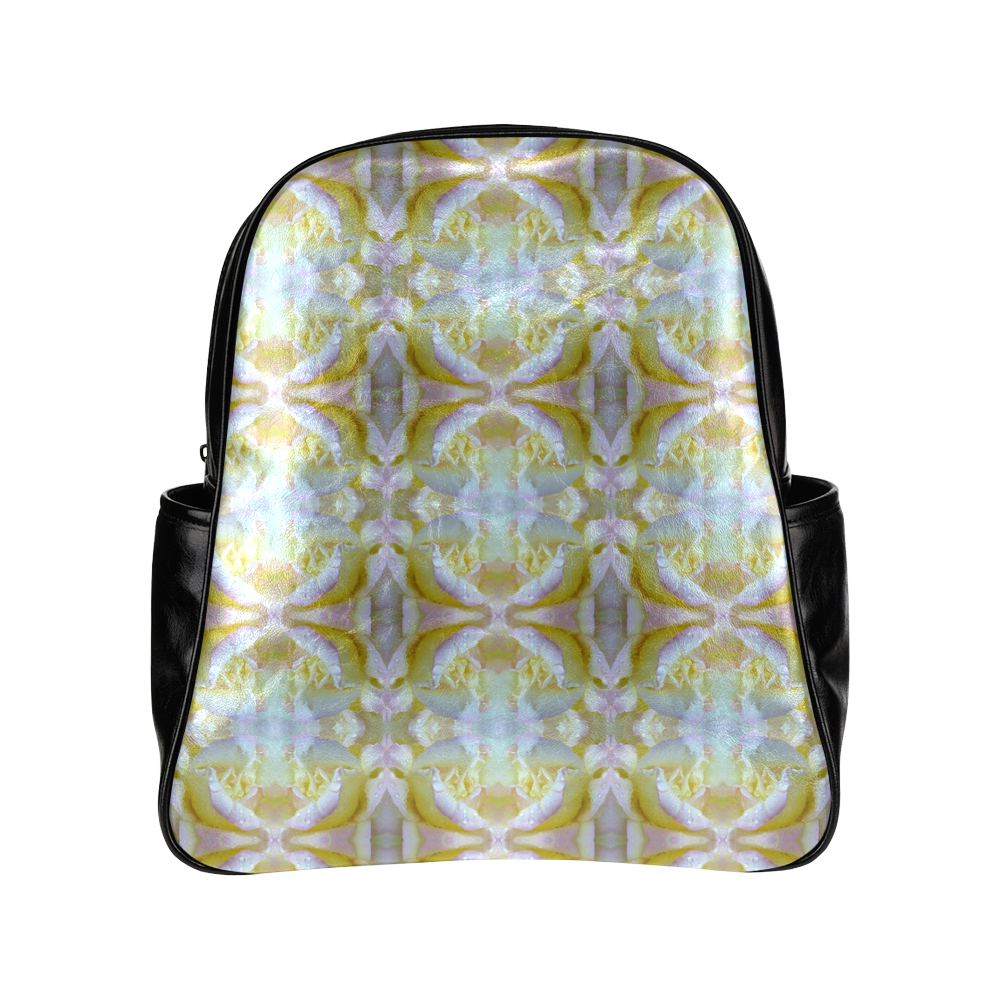 White Yellow  Pattern Multi-Pockets Backpack (Model 1636)