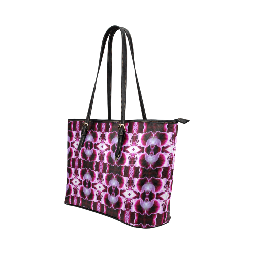 Purple White Flower Abstract Pattern Leather Tote Bag/Large (Model 1651)