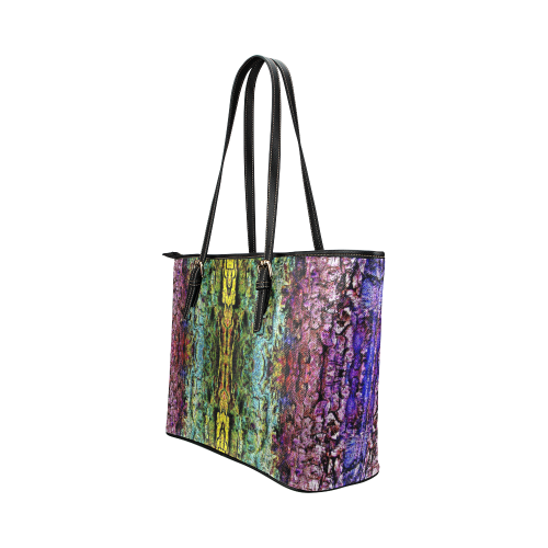 Abstract, Yellow Green, Purple, Leather Tote Bag/Large (Model 1651)