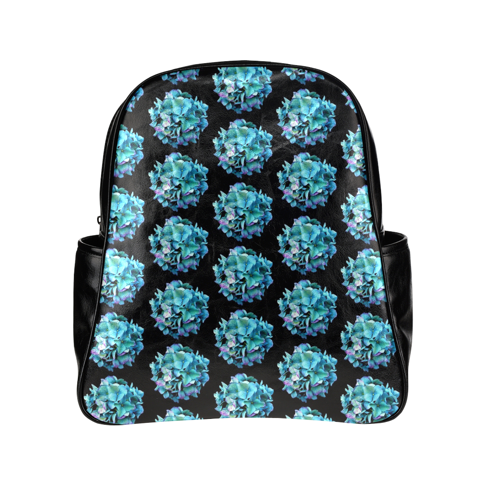 Green Blue Hydrangea Pattern Multi-Pockets Backpack (Model 1636)