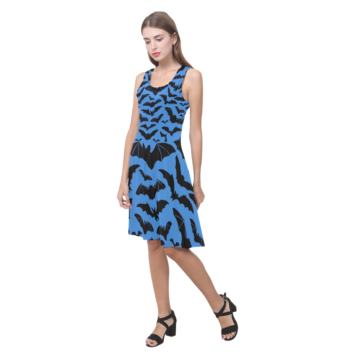 Casual sundress - model D04 Bats - Blue Atalanta Casual Sundress(Model D04)