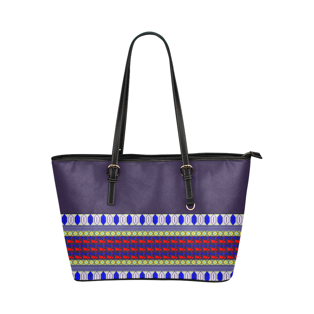 Colorful Geometric Horizontal Pattern Leather Tote Bag/Large (Model 1651)