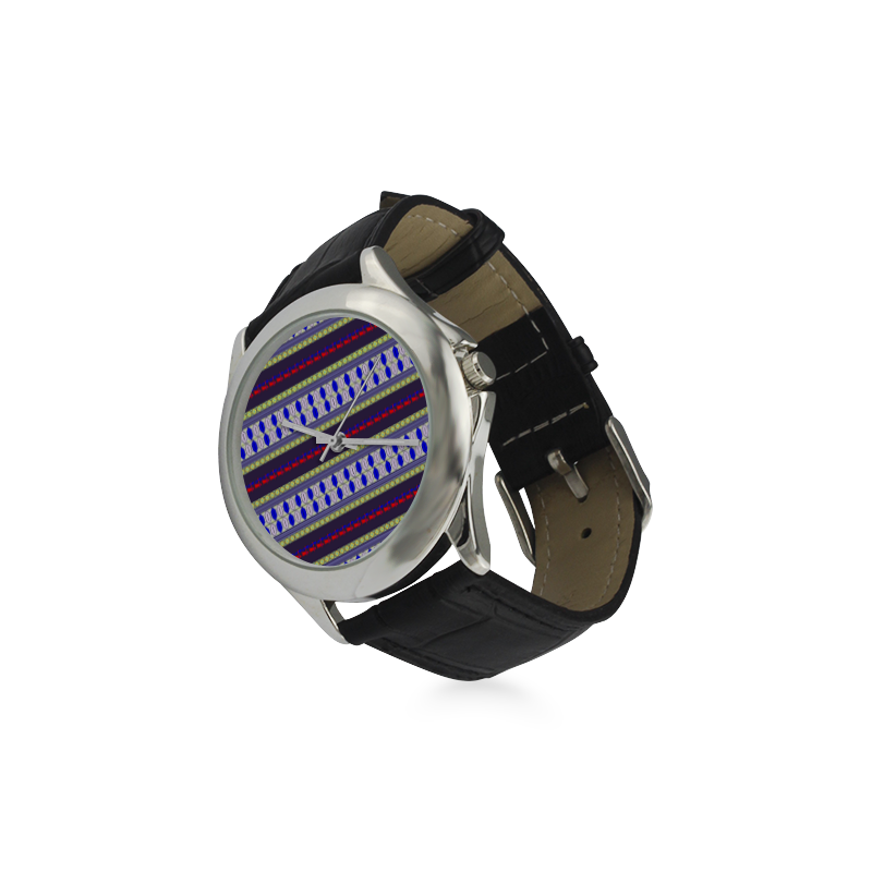 Colorful Geometric Horizontal Pattern Women's Classic Leather Strap Watch(Model 203)